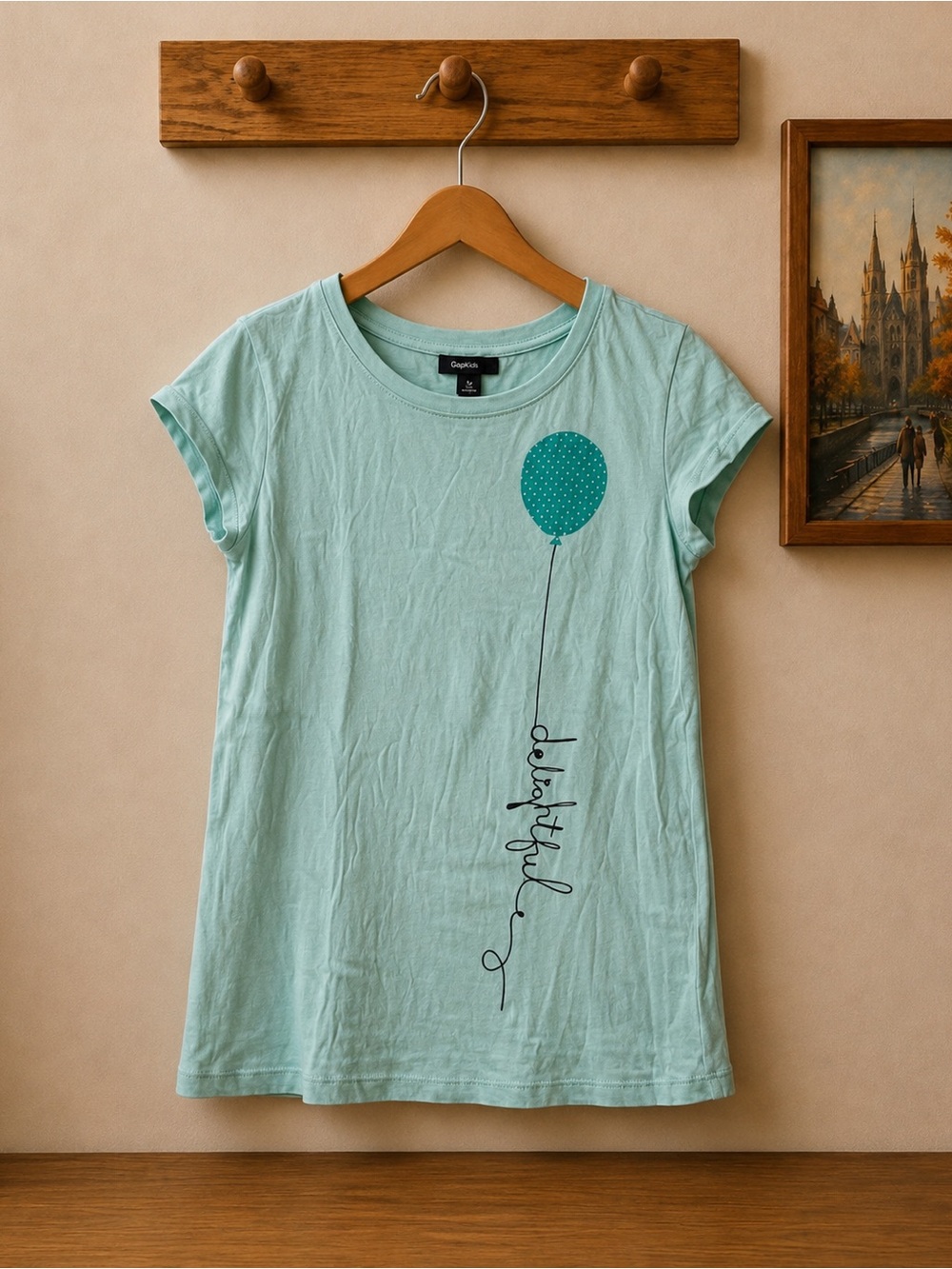 GAP Mint Green Short Sleeve Tee with Teal Balloon
